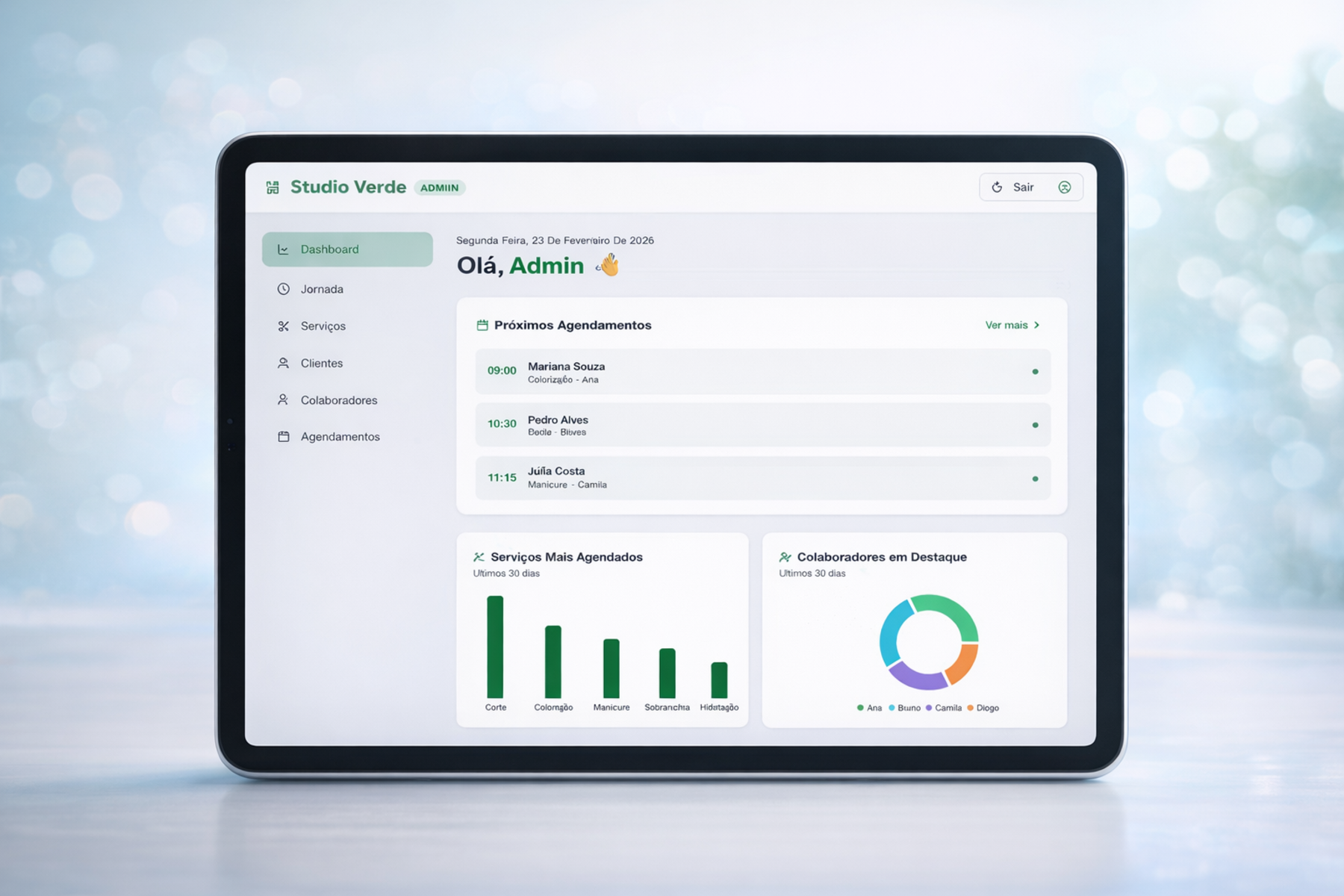 Dashboard do Henguel Agenda com métricas e controle
